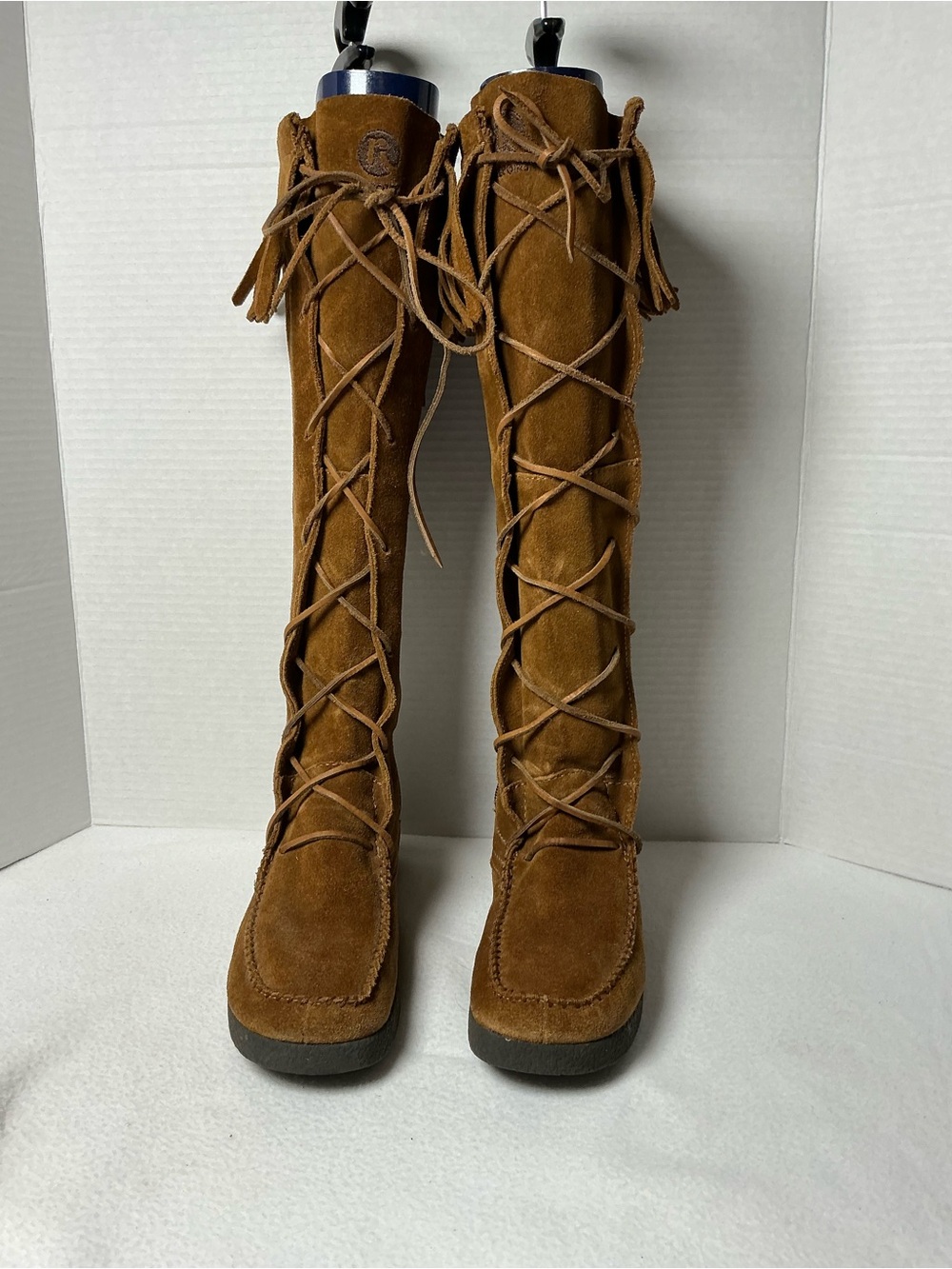 Report Dingo Brown Suede Leather Tall Lace Up Fringe Boots 6.5
